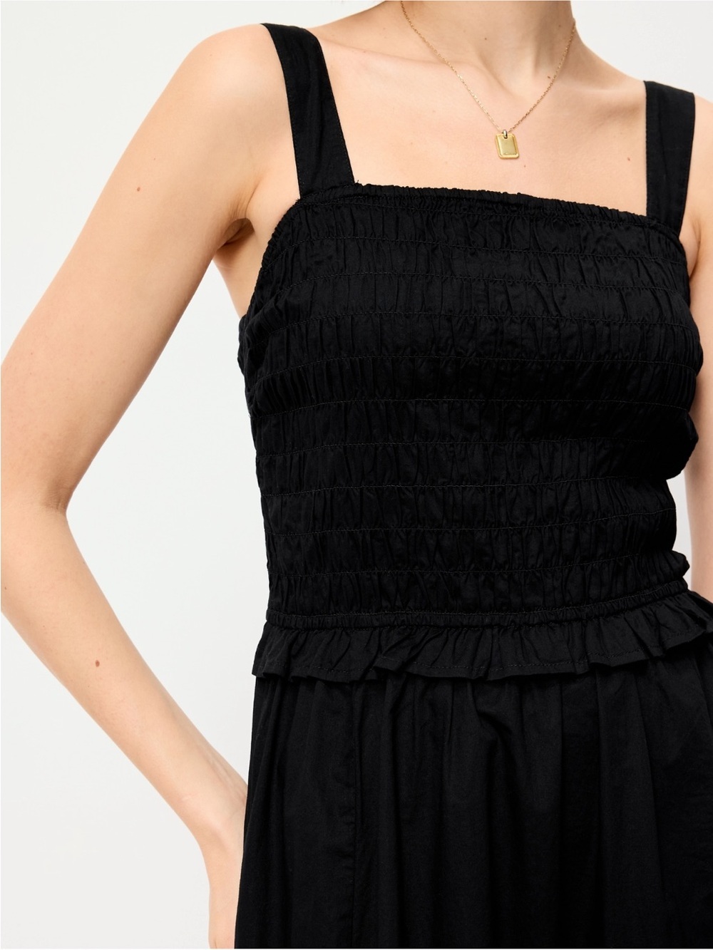 Old Navy black Fit & Flare smocked bodice midi dress w adjustable straps - Picture 3 of 16